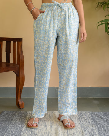 Dusk blue floral wide leg pants