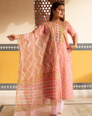 Rose pink straight kurta