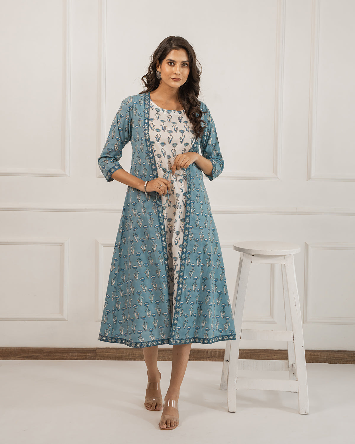 Poppy blue block printed jacket dress Poppy blue block printed jacket dress