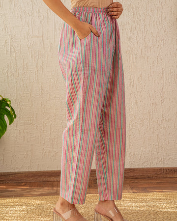 Printed stripes straight pants