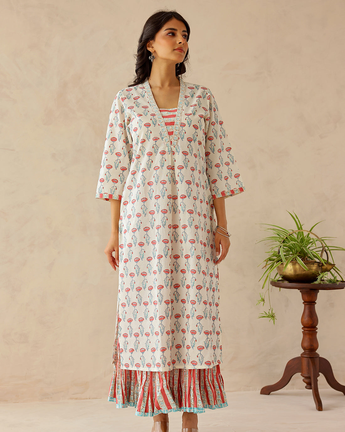 Poppy block printed straight kurta
