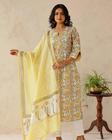 Pansy block printed straight kurta