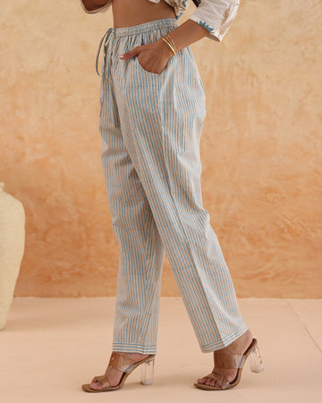 Printed stripes straight pants