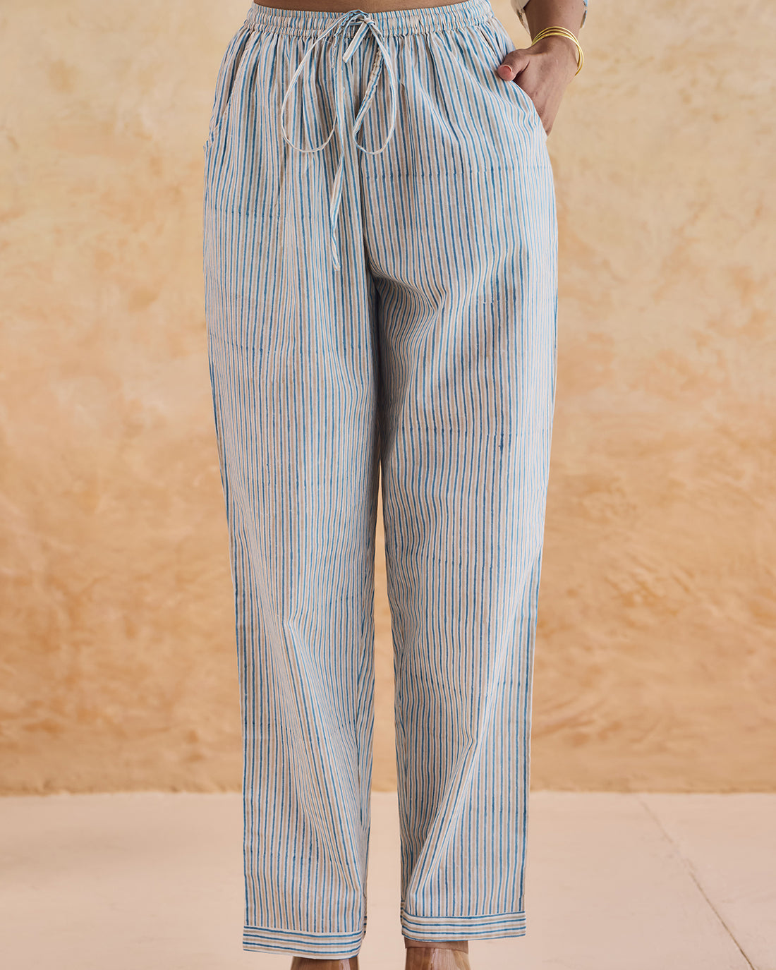 Printed stripes straight pants