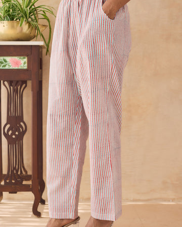 Printed stripes straight pants