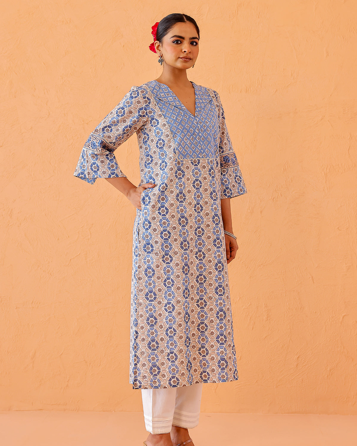 Geometric print straight kurta
