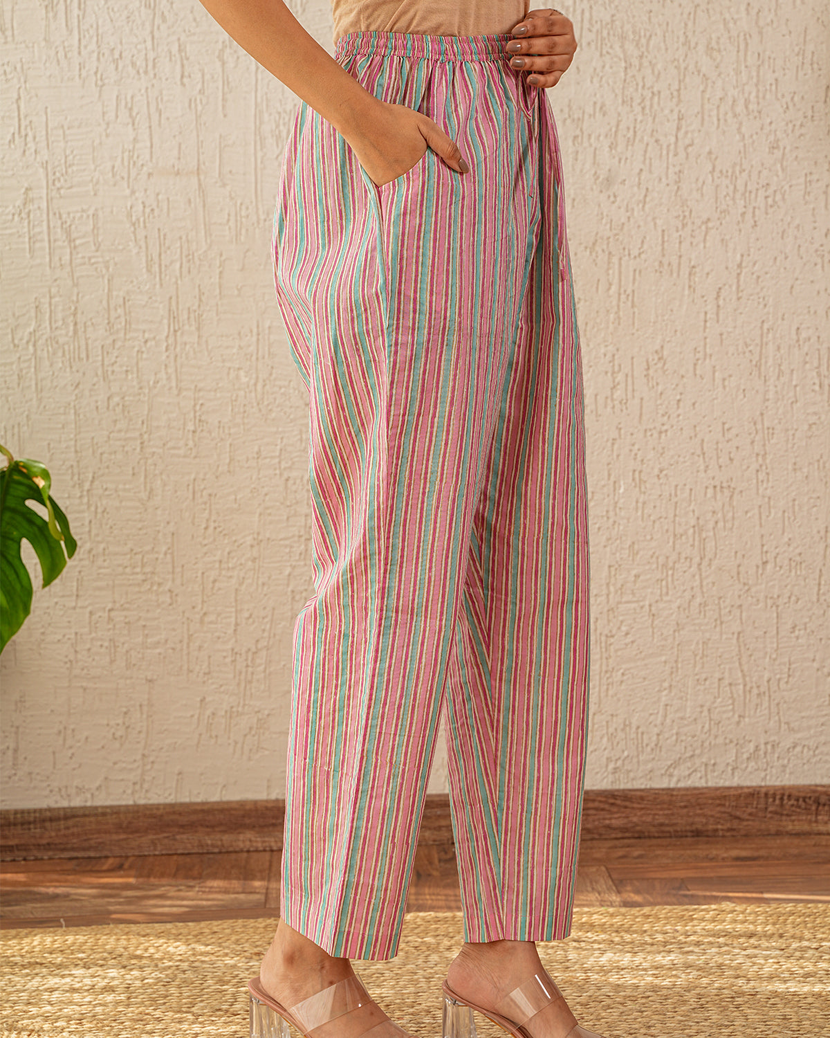 Printed stripes straight pants